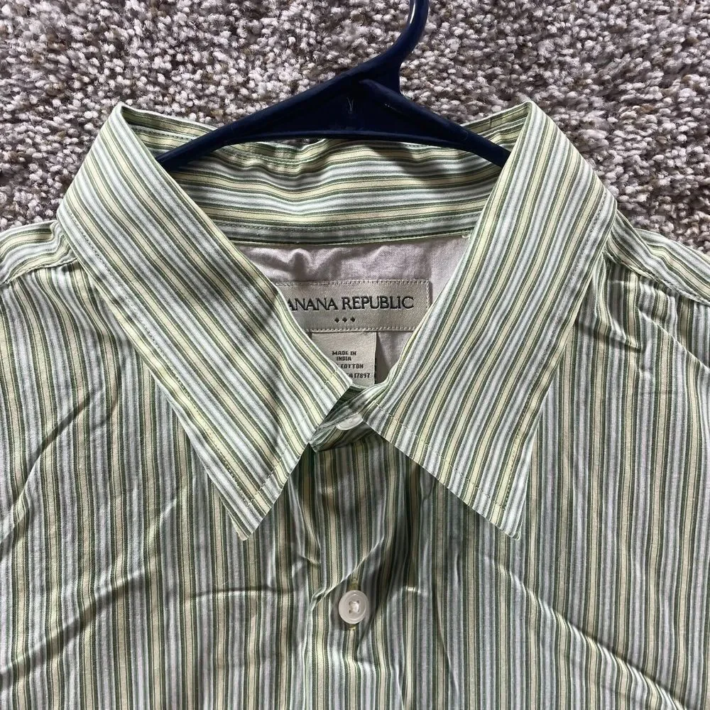 Banana Republic Shirt Adult Extra Large Green Beige Striped Button Up Casual Men